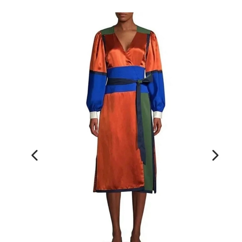 Tory Burch Orange Wrap Dress with Bishop Sleeves